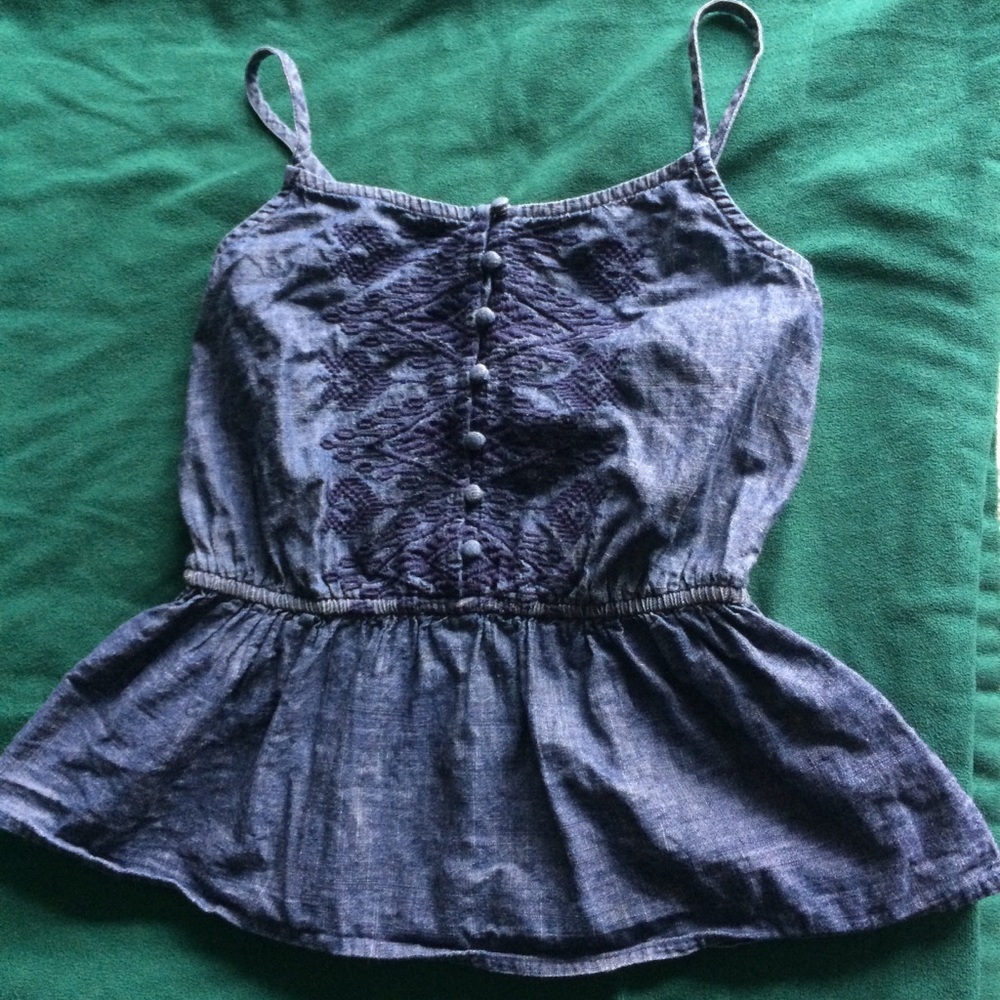 Arizona Jean Chambray Peplum Tank Embroidery